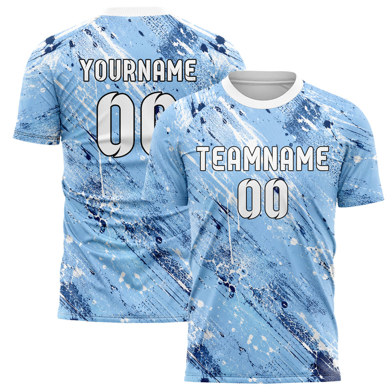 Hellblau klassisches Graffiti Center Burst Splatter Design 03-0079 individuelles Fußballtrikot main