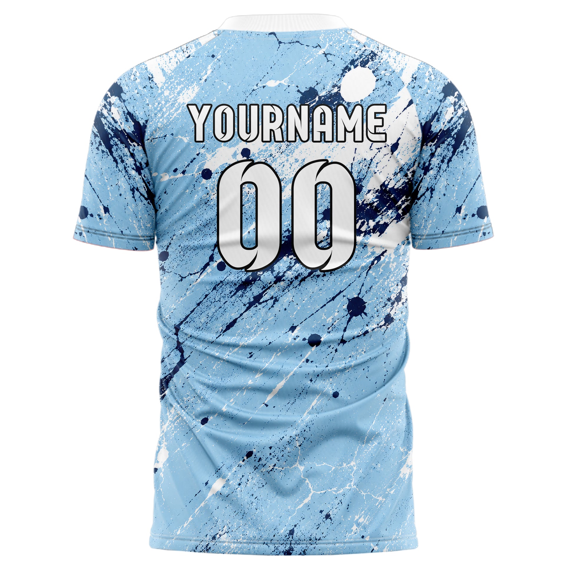 Hellblau klassisches Graffiti Center Burst Splatter Design 03-0367 individuelles Fußballtrikot back