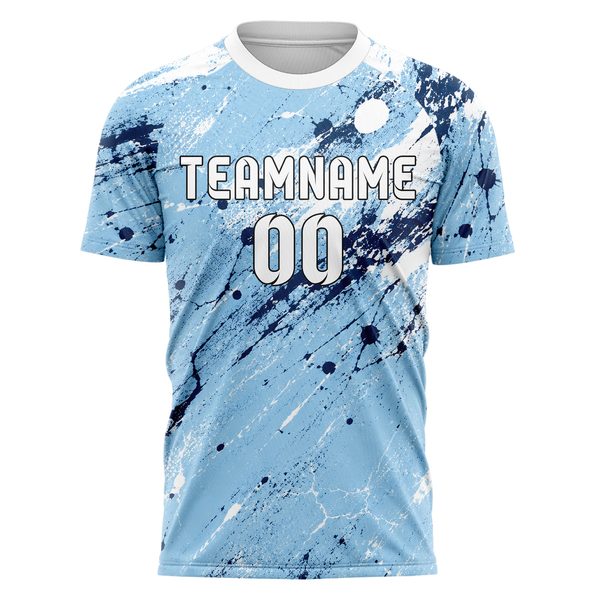 Hellblau klassisches Graffiti Center Burst Splatter Design 03-0367 individuelles Fußballtrikot front