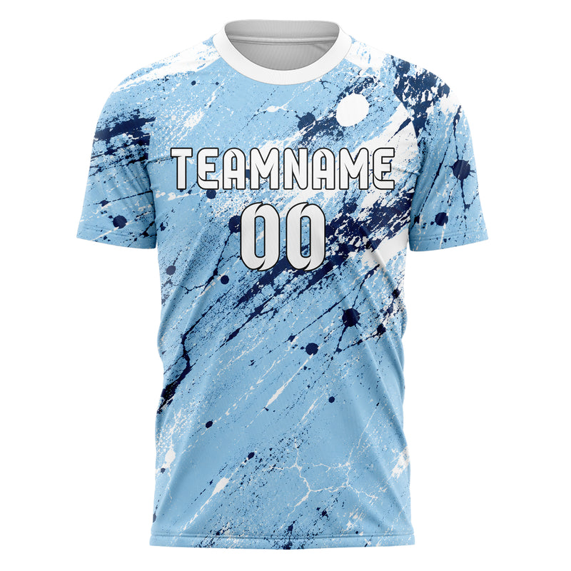 Hellblau klassisches Graffiti Center Burst Splatter Design 03-0367 individuelles Fußballtrikot front