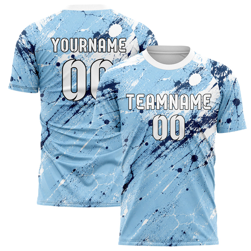 Hellblau klassisches Graffiti Center Burst Splatter Design 03-0367 individuelles Fußballtrikot main
