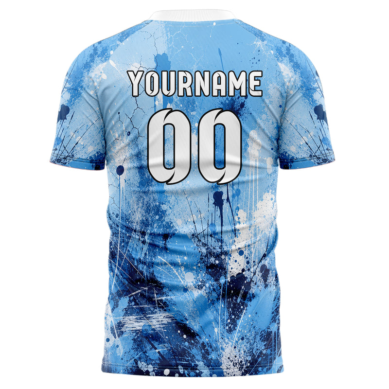 Hellblau klassisches Graffiti Ink Splash Design 03-0109 individuelles Fußballtrikot back