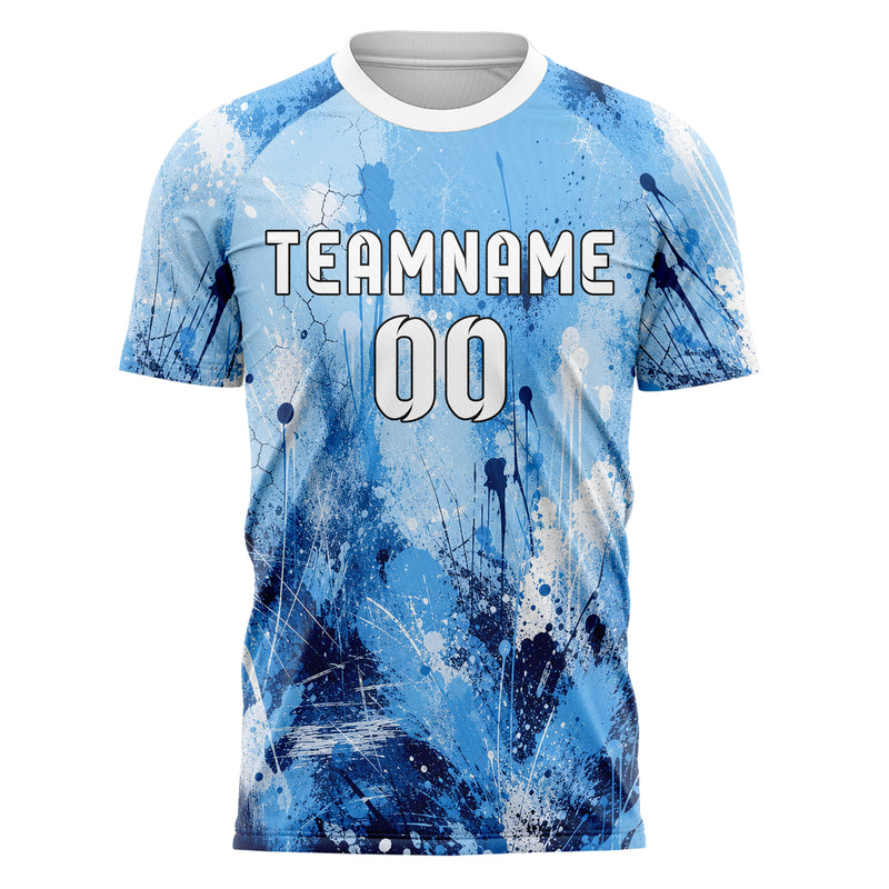 Hellblau klassisches Graffiti Ink Splash Design 03-0109 individuelles Fußballtrikot front