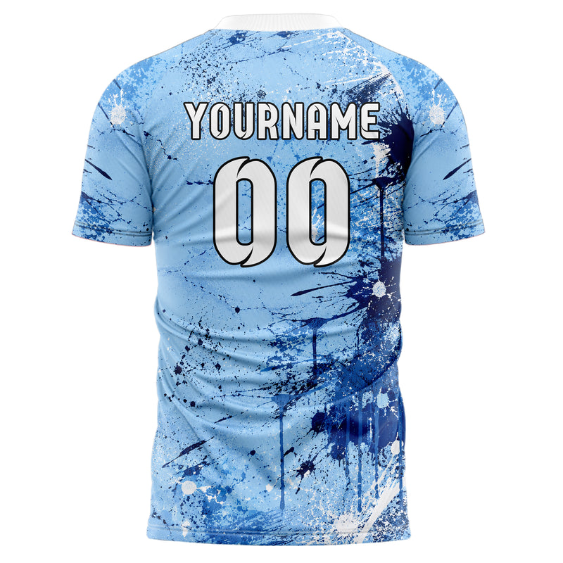 Hellblau klassisches Graffiti Spray Splatter Design 03-0088 individuelles Fußballtrikot back