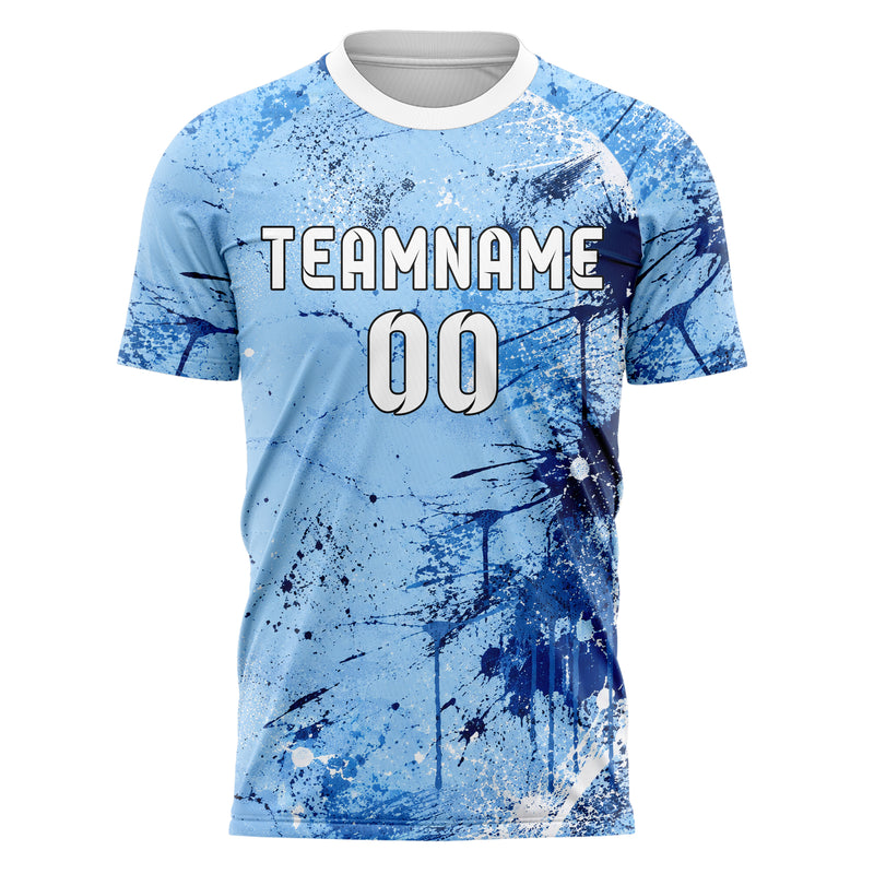 Hellblau klassisches Graffiti Spray Splatter Design 03-0088 individuelles Fußballtrikot front