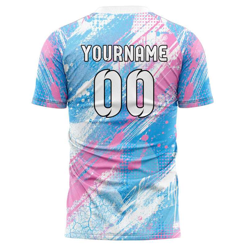 Himmelblau pastelliges Graffiti diagonal Paint Flow Design 03-0275 individuelles Fußballtrikot back