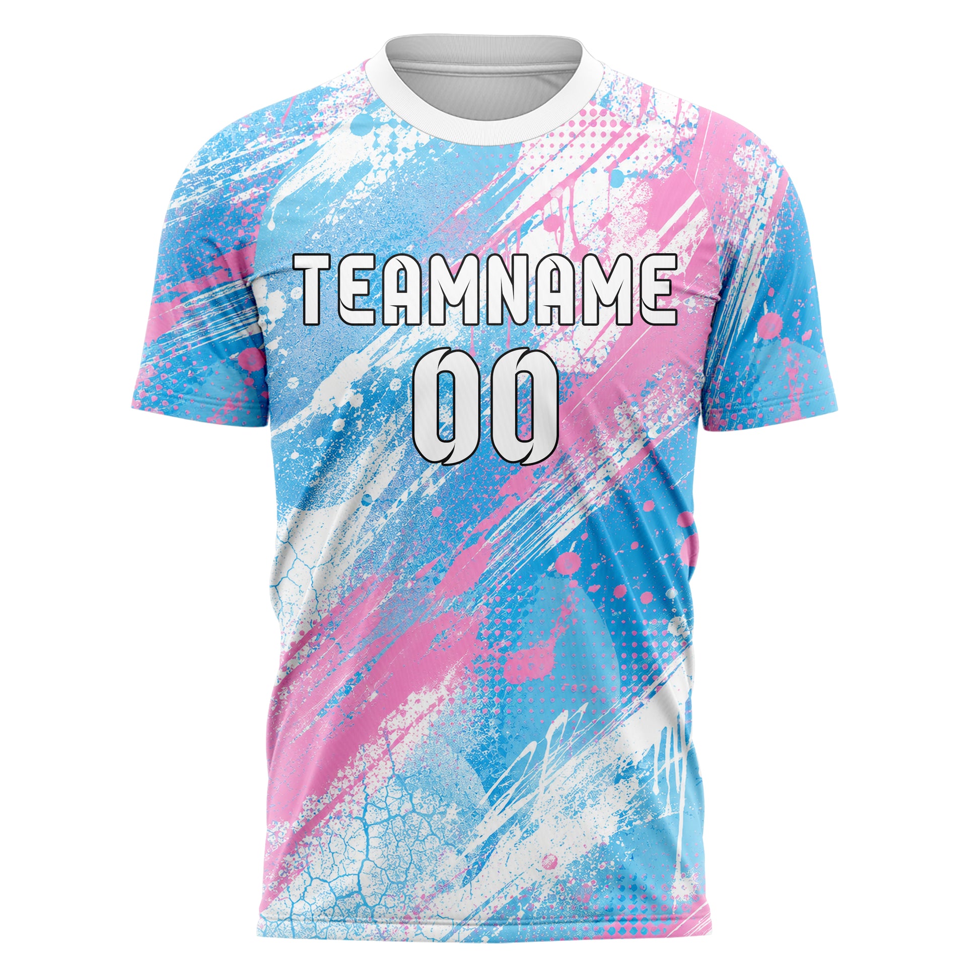 Himmelblau pastelliges Graffiti diagonal Paint Flow Design 03-0275 individuelles Fußballtrikot front