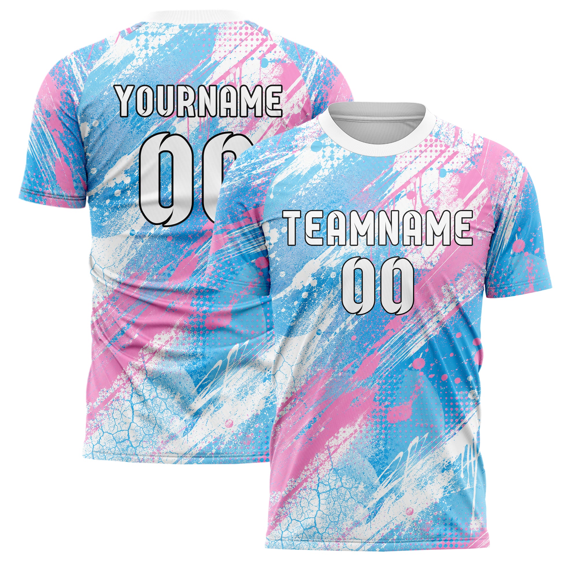 Himmelblau pastelliges Graffiti diagonal Paint Flow Design 03-0275 individuelles Fußballtrikot main