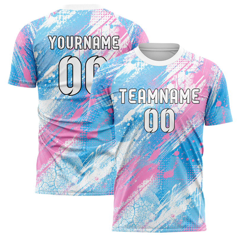 Himmelblau pastelliges Graffiti diagonal Paint Flow Design 03-0275 individuelles Fußballtrikot main