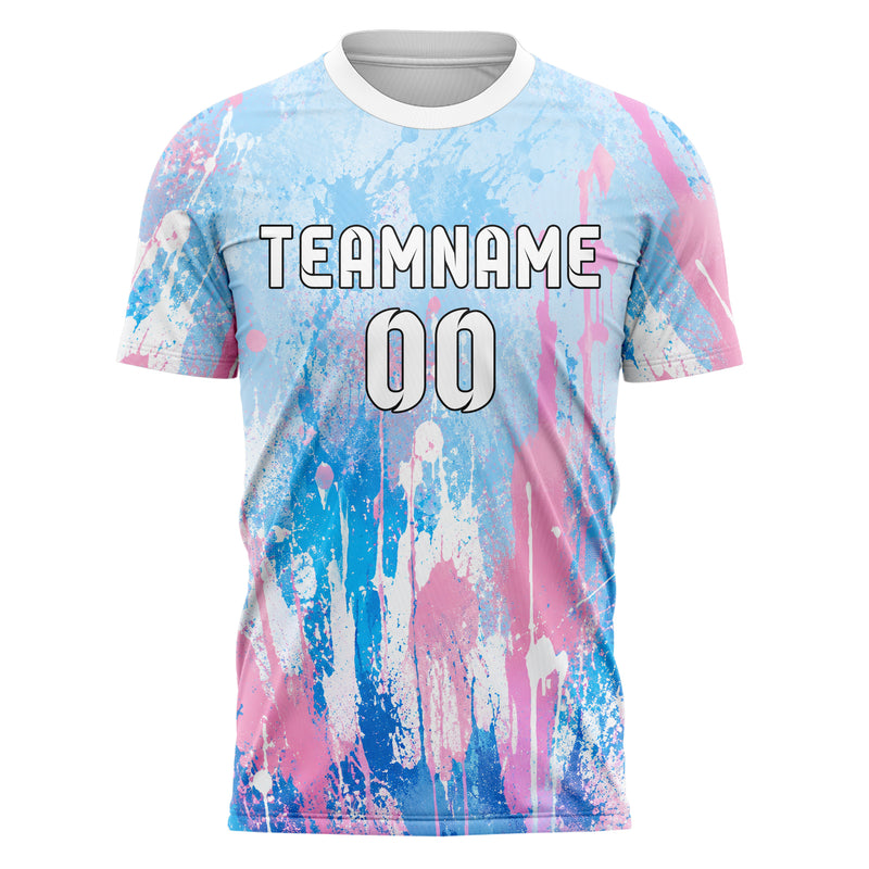 Himmelblau pastelliges Graffiti Drip Paint Design 03-0140 individuelles Fußballtrikot front