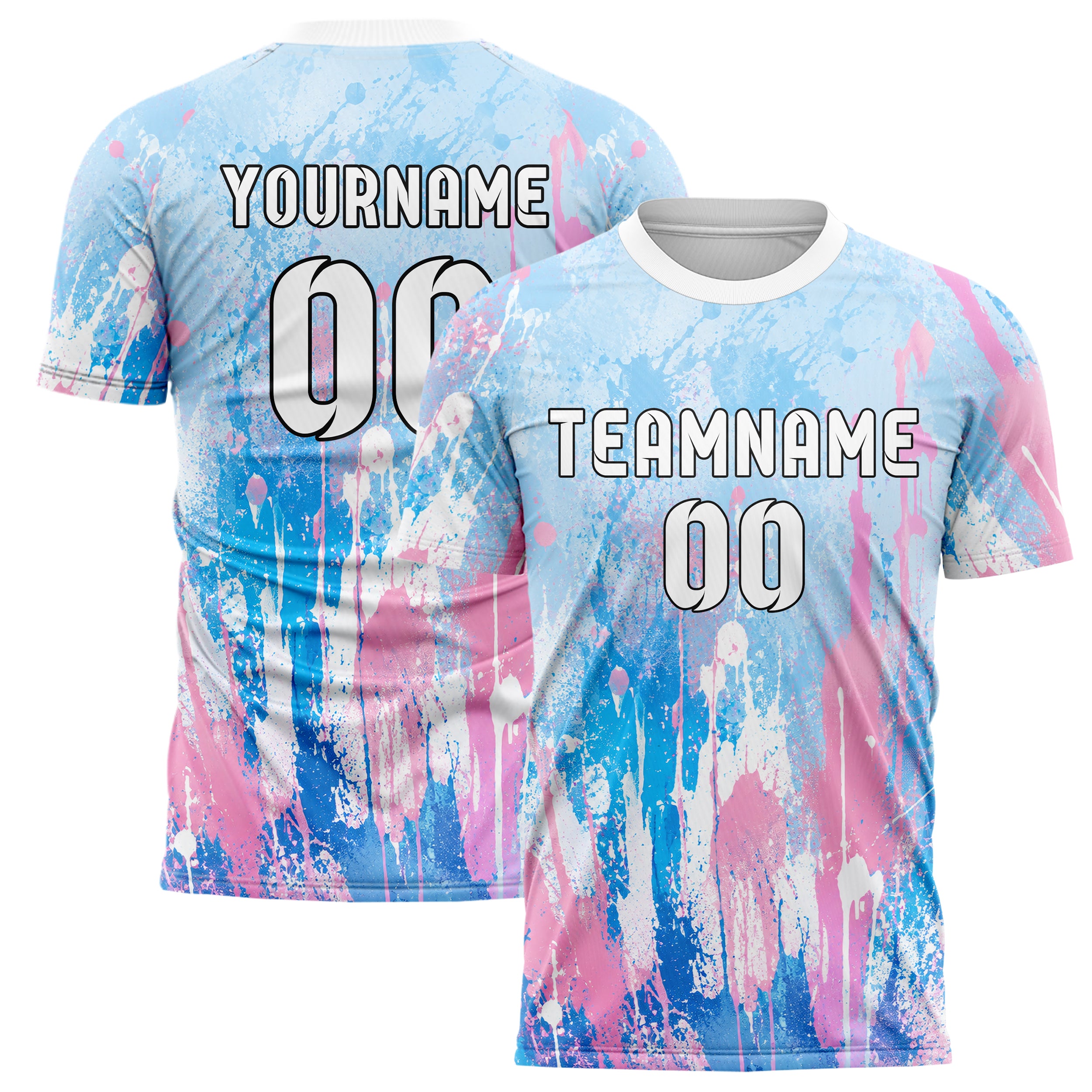 Himmelblau pastelliges Graffiti Drip Paint Design 03-0140 individuelles Fußballtrikot main