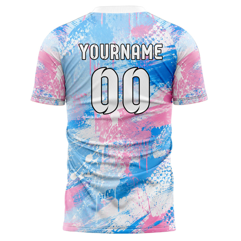 Himmelblau pastelliges Graffiti Grunge Smear Design 03-0113 individuelles Fußballtrikot back