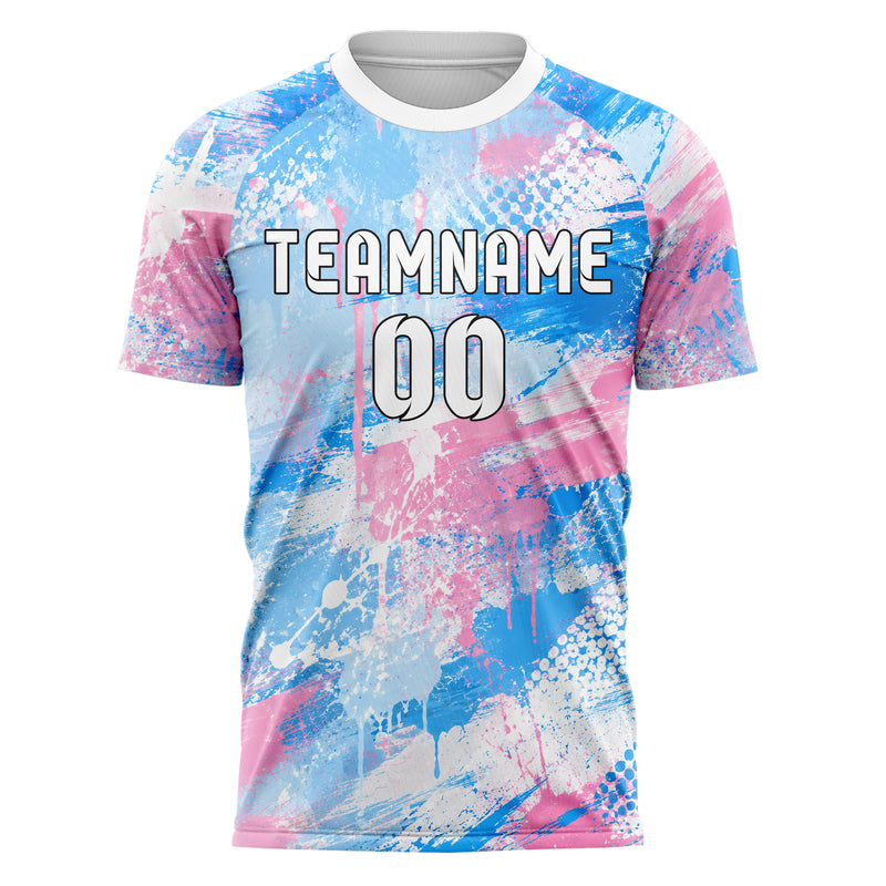 Himmelblau pastelliges Graffiti Grunge Smear Design 03-0113 individuelles Fußballtrikot front