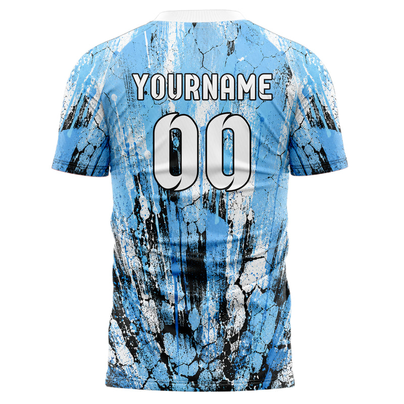 Puderblau lebendiges Graffiti Cracked Texture Design 03-0162 individuelles Fußballtrikot back