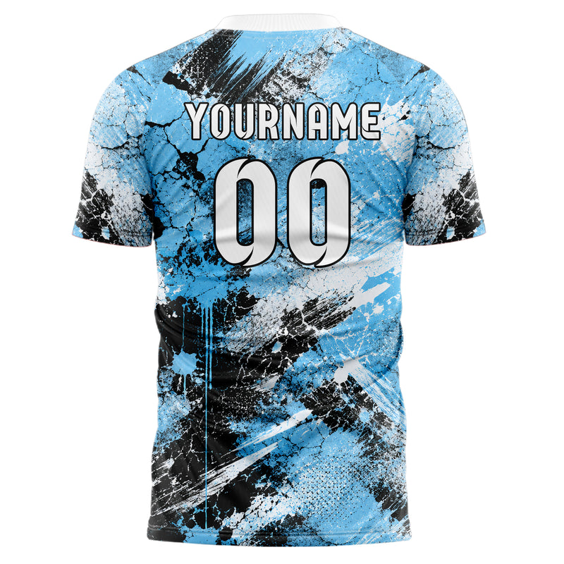 Puderblau lebendiges Graffiti Cracked Texture Design 03-0330 individuelles Fußballtrikot back