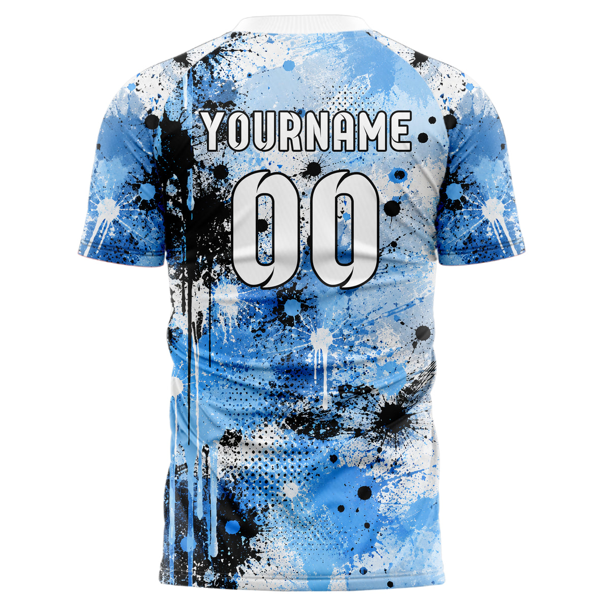 Puderblau lebendiges Graffiti Drip Paint Design 03-0084 individuelles Fußballtrikot back