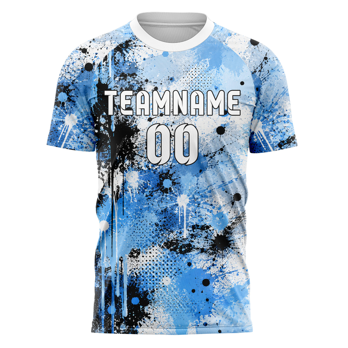Puderblau lebendiges Graffiti Drip Paint Design 03-0084 individuelles Fußballtrikot front