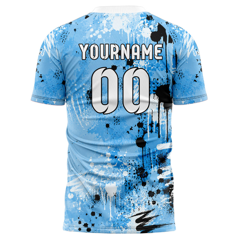 Puderblau lebendiges Graffiti Drip Paint Design 03-0156 individuelles Fußballtrikot back