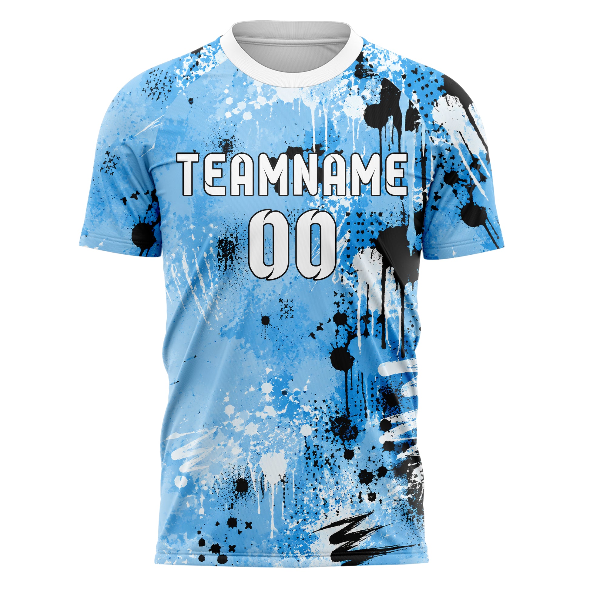 Puderblau lebendiges Graffiti Drip Paint Design 03-0156 individuelles Fußballtrikot front