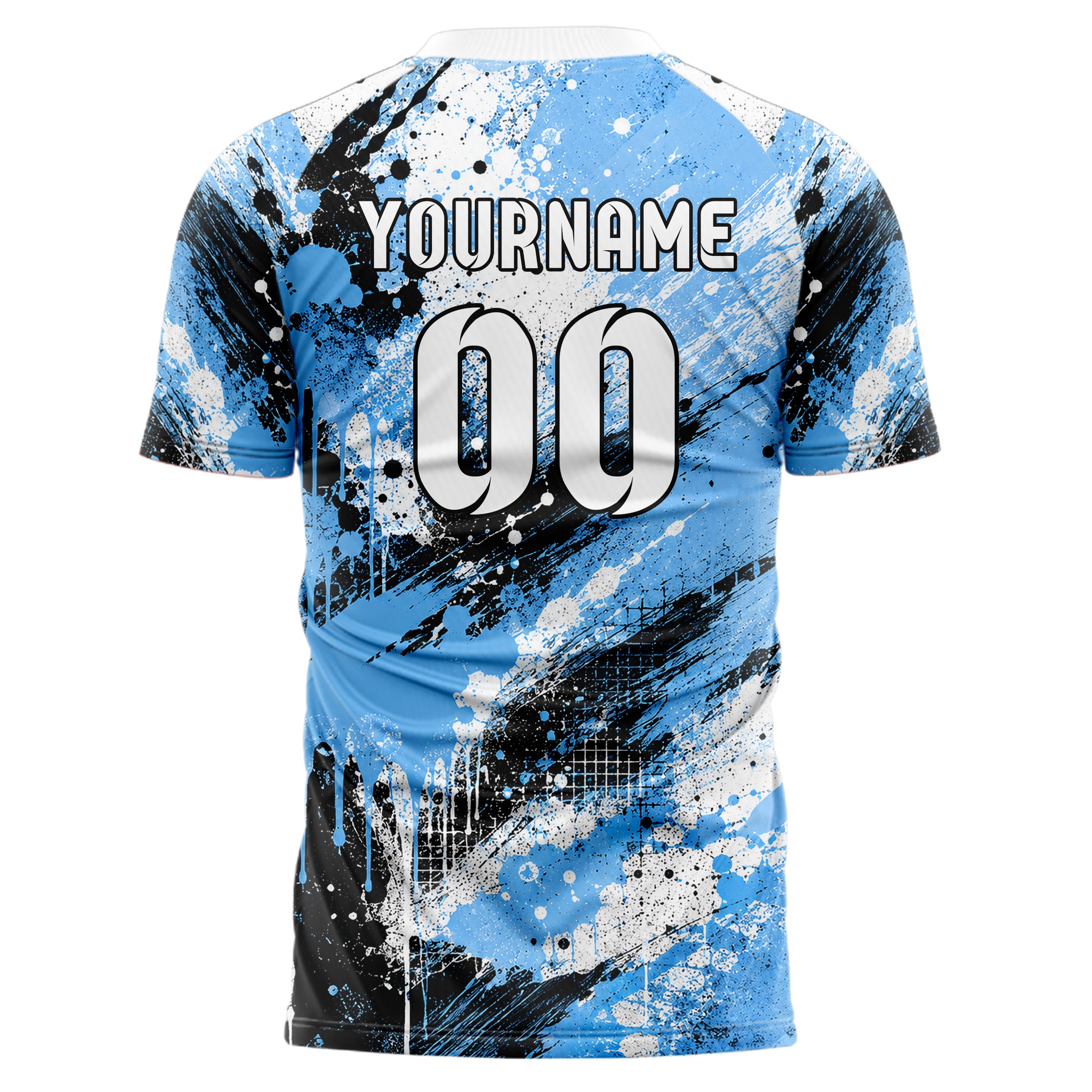 Puderblau lebendiges Graffiti Grunge Smear Design 03-0345 individuelles Fußballtrikot back