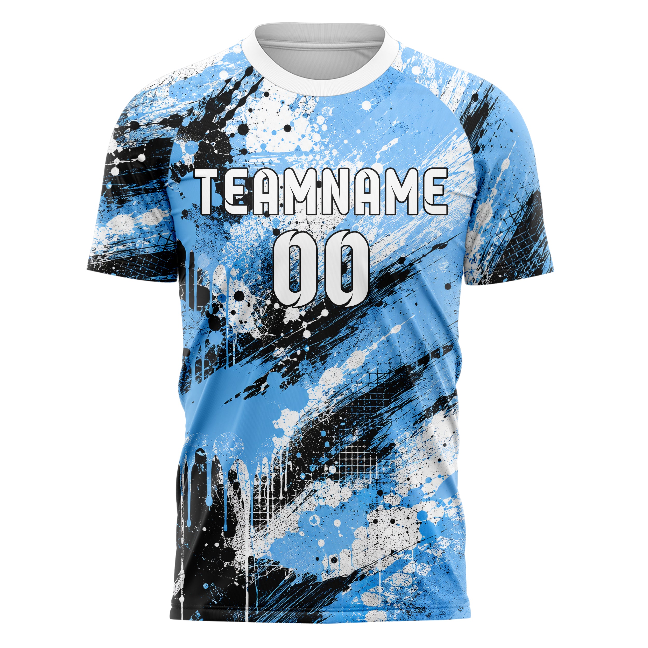 Puderblau lebendiges Graffiti Grunge Smear Design 03-0345 individuelles Fußballtrikot front