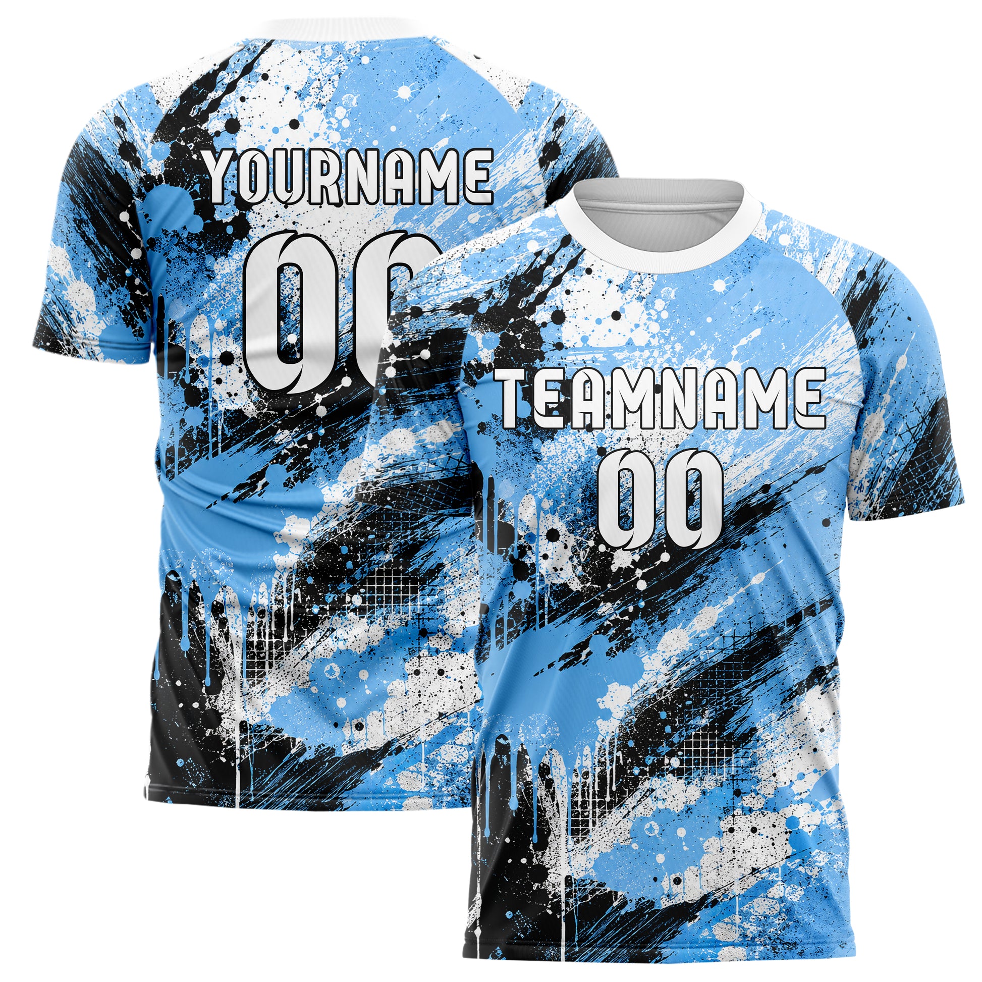 Puderblau lebendiges Graffiti Grunge Smear Design 03-0345 individuelles Fußballtrikot main