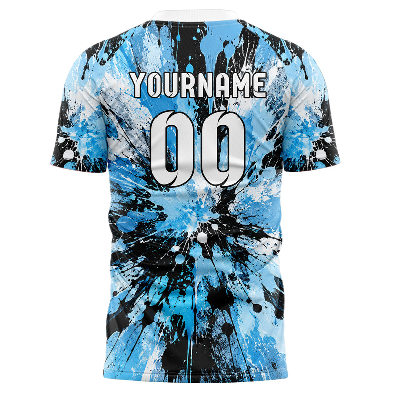 Puderblau lebendiges Graffiti Ink Splash Design 03-0213 individuelles Fußballtrikot back