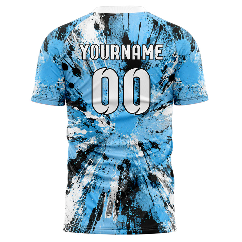 Puderblau lebendiges Graffiti Spray Splatter Design 03-0360 individuelles Fußballtrikot back