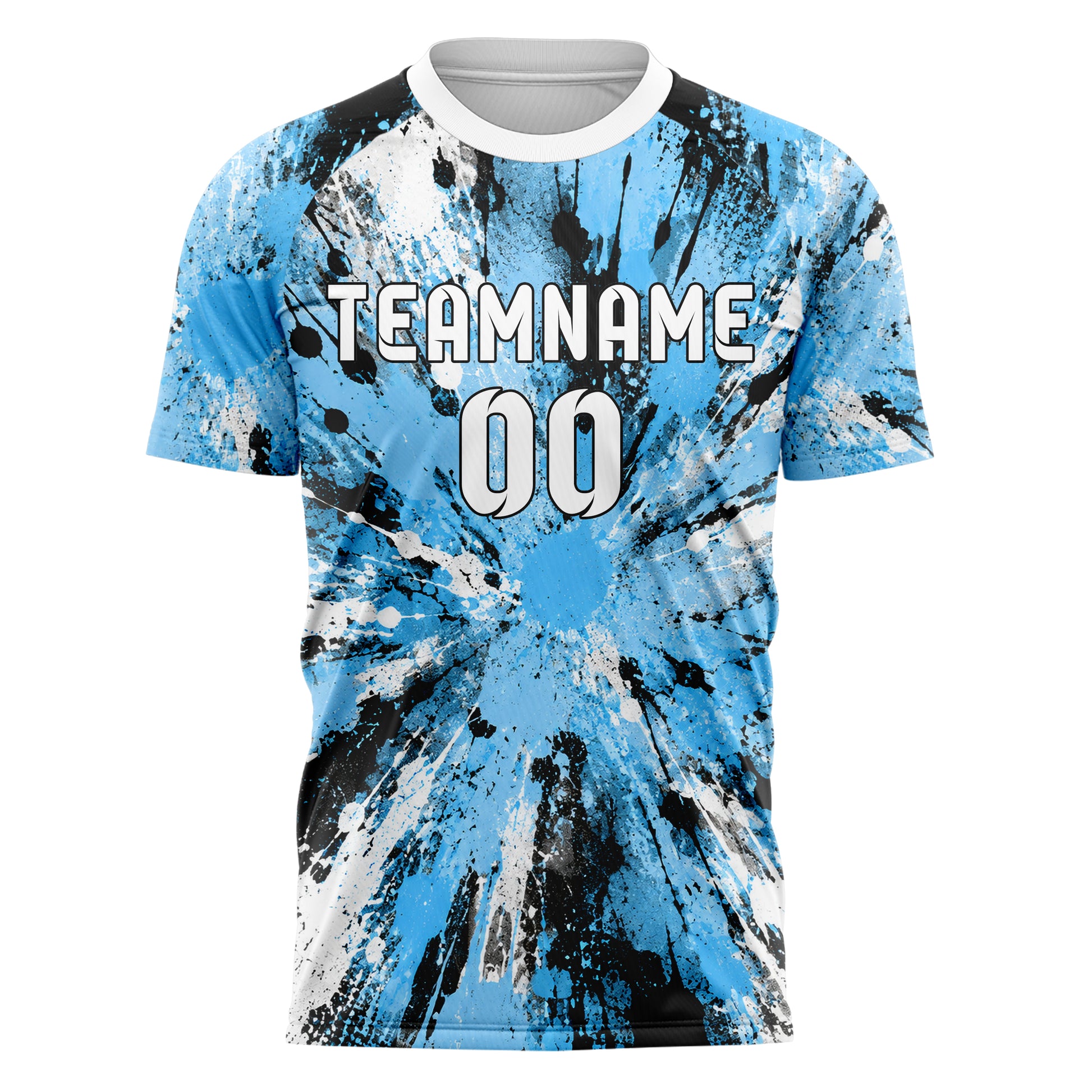 Puderblau lebendiges Graffiti Spray Splatter Design 03-0360 individuelles Fußballtrikot front