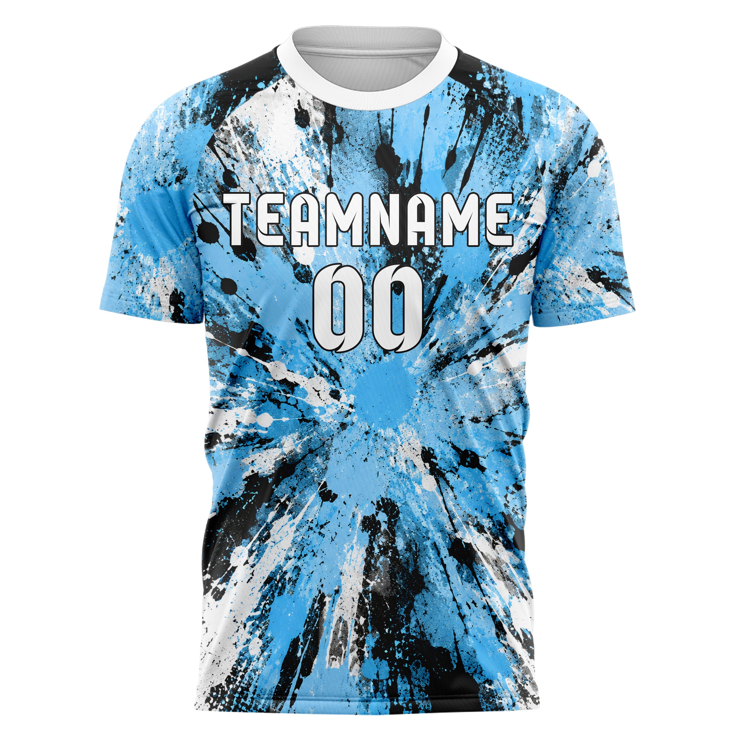 Puderblau lebendiges Graffiti Spray Splatter Design 03-0360 individuelles Fußballtrikot front