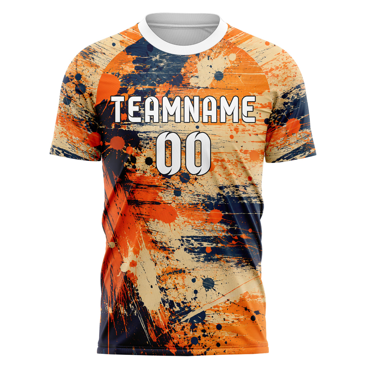 Bay Orange lebendiges Graffiti Grunge Smear Design 03-0177 individuelles Fußballtrikot front