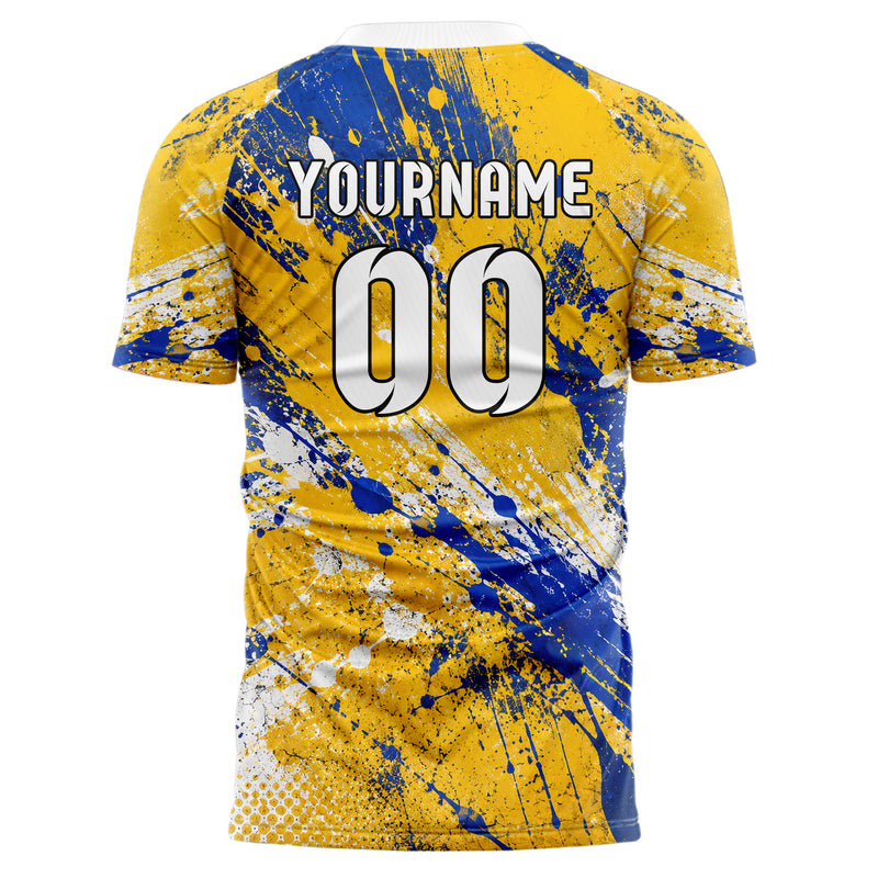 Gold klassisches Graffiti Center Burst Splatter Design 03-0351 individuelles Fußballtrikot back