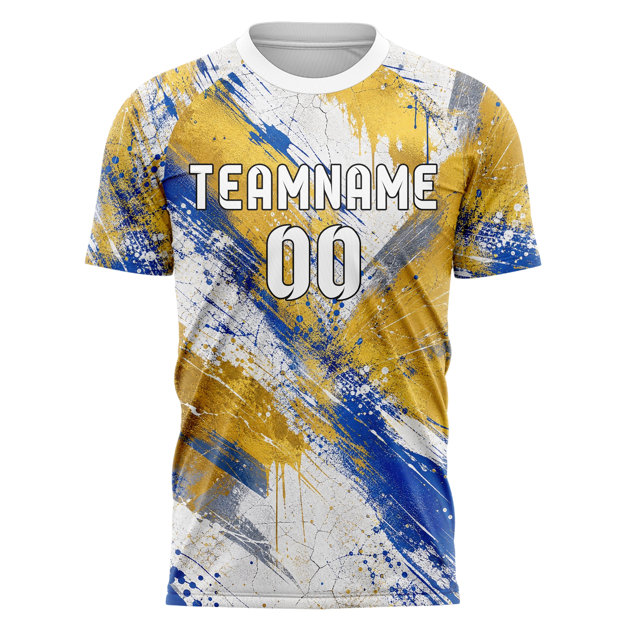 Gold klassisches Graffiti diagonal Paint Flow Design 03-0003 individuelles Fußballtrikot front