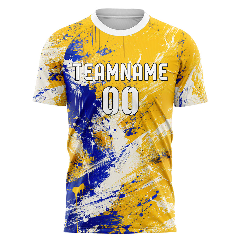 Gold klassisches Graffiti Grunge Smear Design 03-0129 individuelles Fußballtrikot front