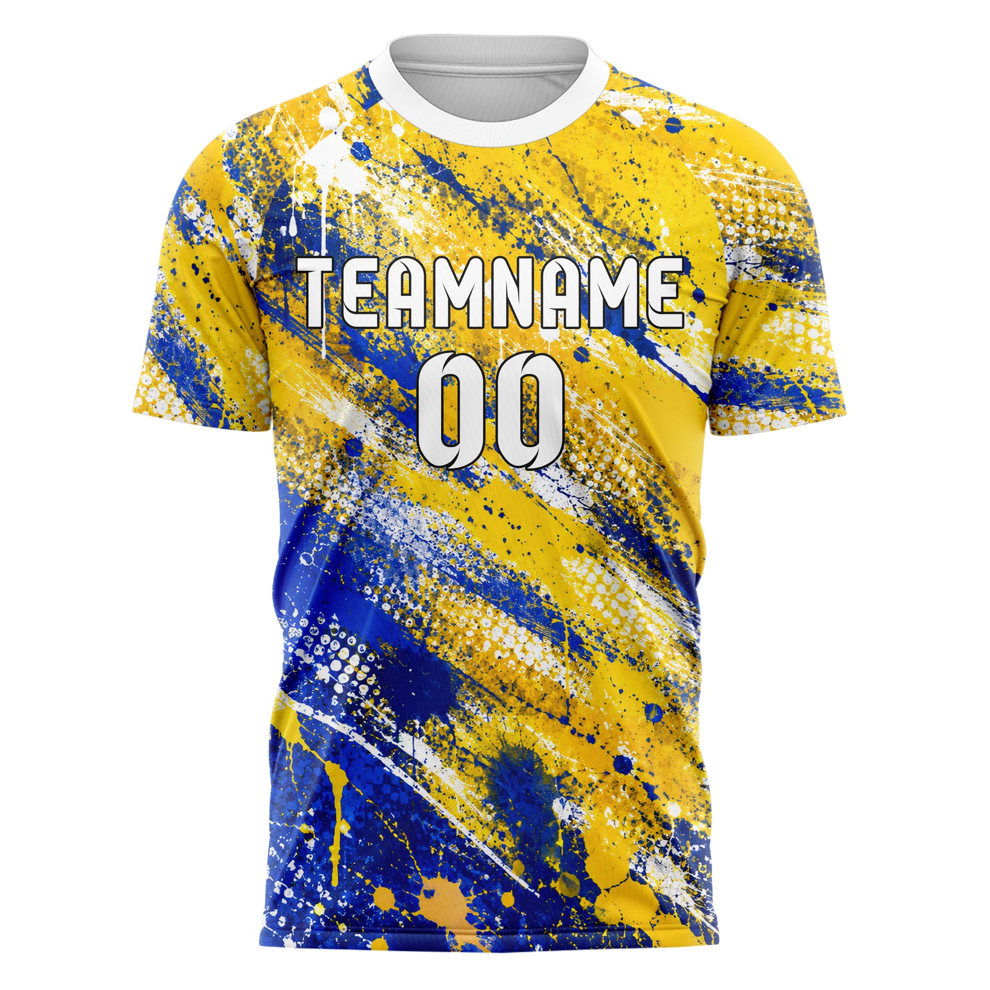 Gold klassisches Graffiti Spray Splatter Design 03-0264 individuelles Fußballtrikot front