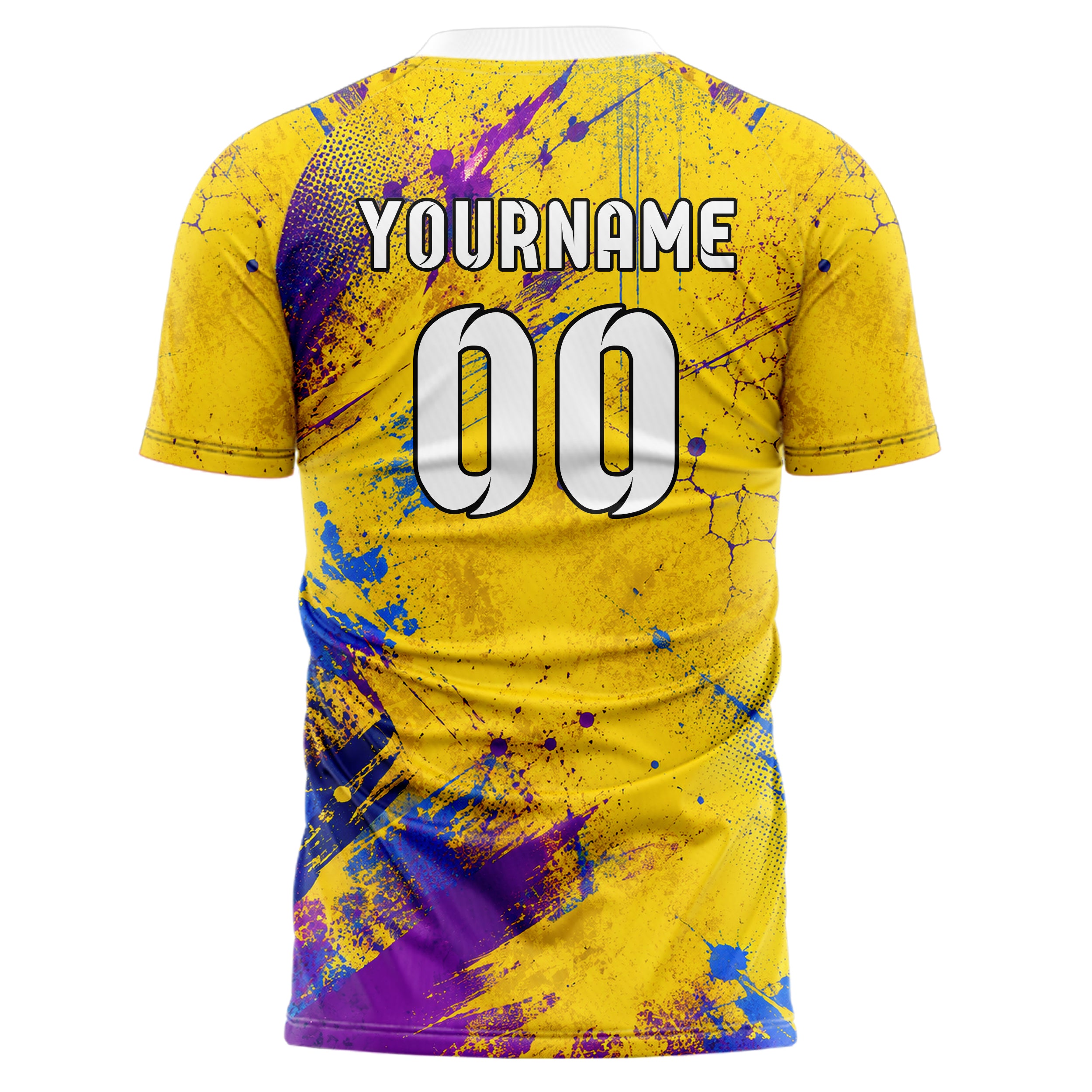 Gelb lebendiges Graffiti Center Burst Splatter Design 03-0031 individuelles Fußballtrikot back