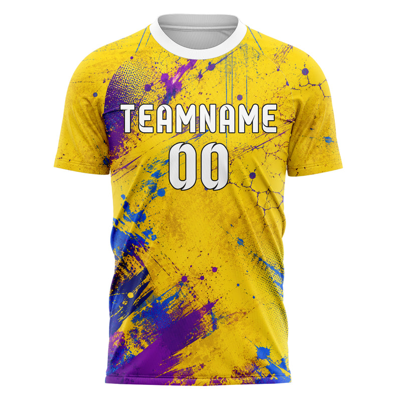Gelb lebendiges Graffiti Center Burst Splatter Design 03-0031 individuelles Fußballtrikot front