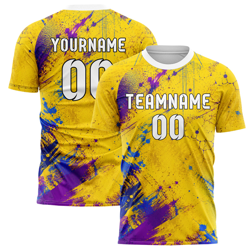 Gelb lebendiges Graffiti Center Burst Splatter Design 03-0031 individuelles Fußballtrikot main
