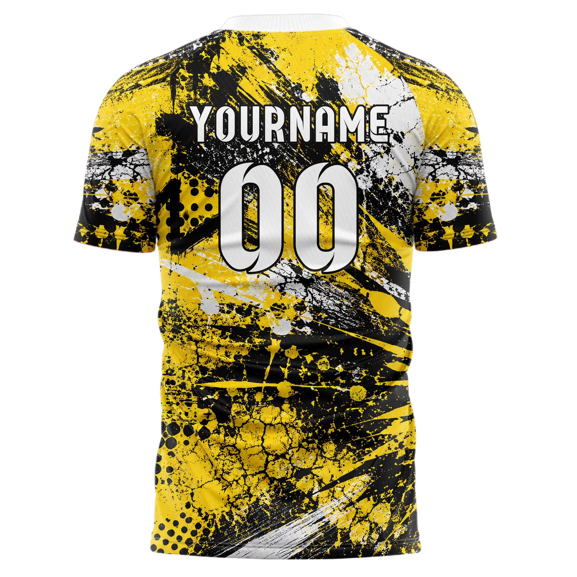 Gelb lebendiges Graffiti Center Burst Splatter Design 03-0119 individuelles Fußballtrikot back