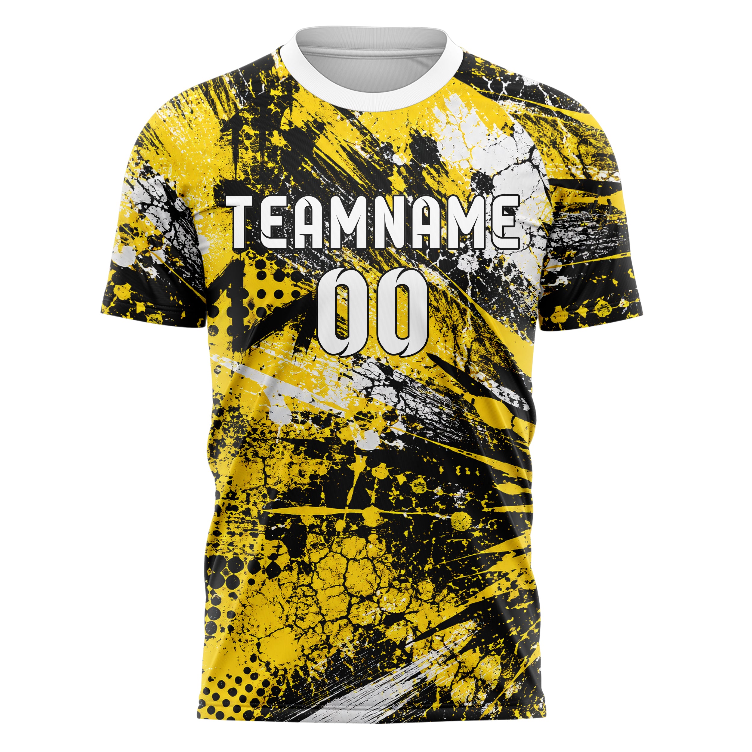 Gelb lebendiges Graffiti Center Burst Splatter Design 03-0119 individuelles Fußballtrikot front