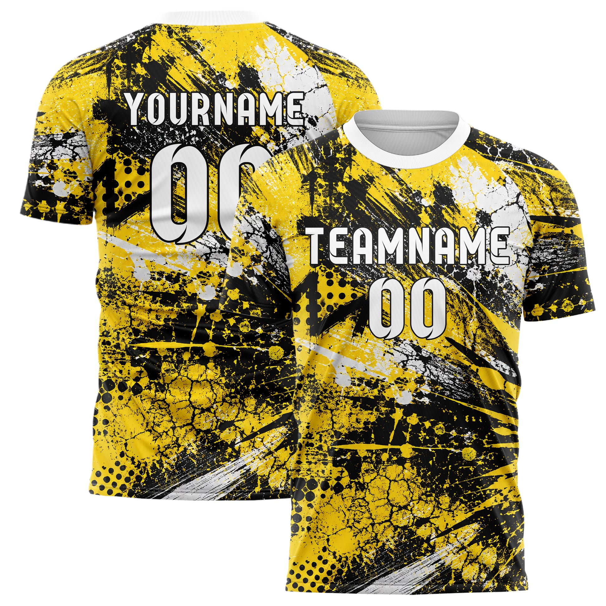Gelb lebendiges Graffiti Center Burst Splatter Design 03-0119 individuelles Fußballtrikot main