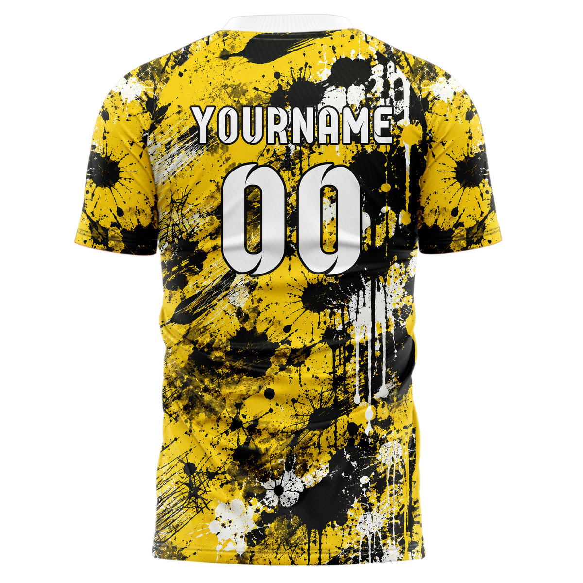 Gelb lebendiges Graffiti Drip Paint Design 03-0164 individuelles Fußballtrikot back