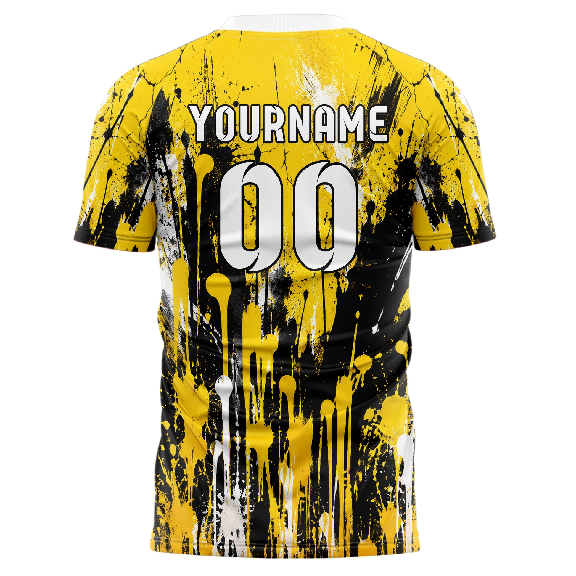 Gelb lebendiges Graffiti Drip Paint Design 03-0212 individuelles Fußballtrikot back
