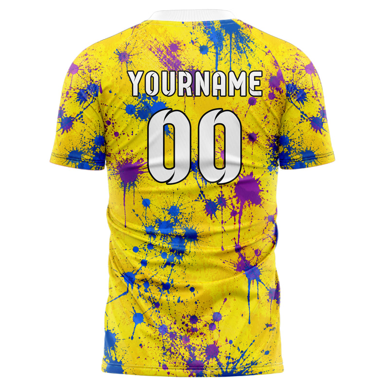 Gelb lebendiges Graffiti Drip Paint Design 03-0292 individuelles Fußballtrikot back
