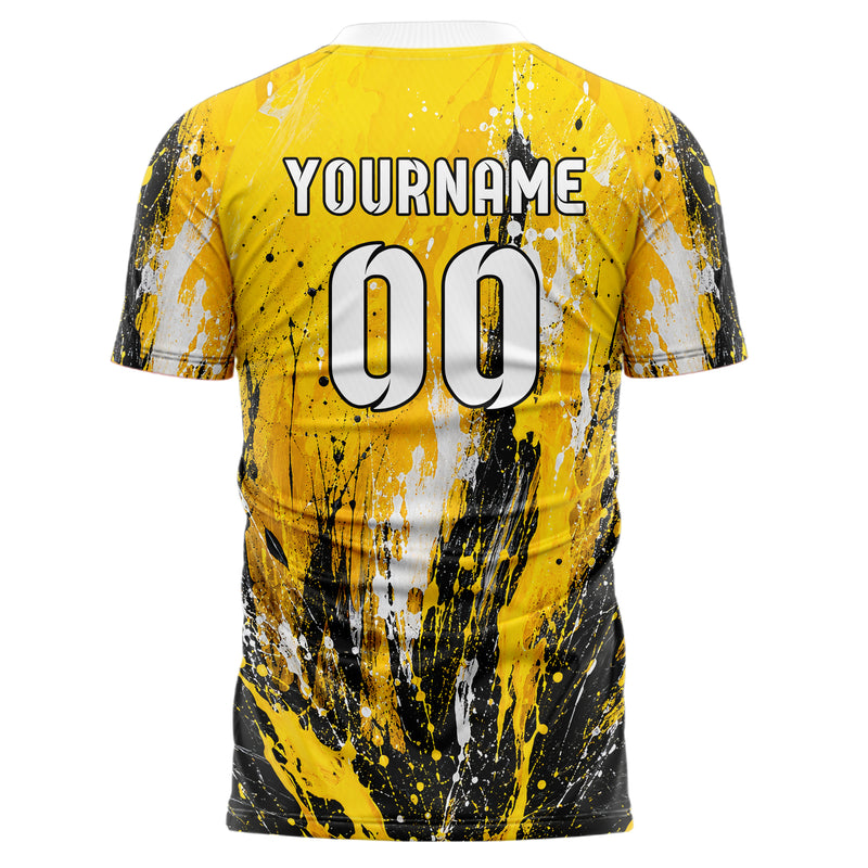 Gelb lebendiges Graffiti Grunge Smear Design 03-0065 individuelles Fußballtrikot back
