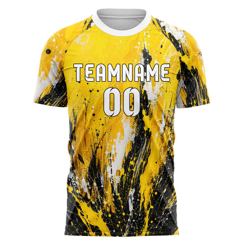 Gelb lebendiges Graffiti Grunge Smear Design 03-0065 individuelles Fußballtrikot front