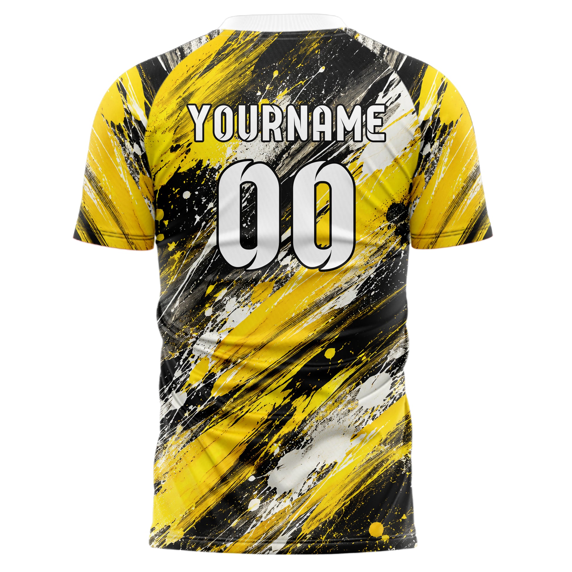 Gelb lebendiges Graffiti Grunge Smear Design 03-0137 individuelles Fußballtrikot back