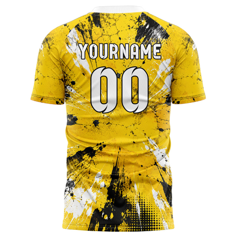Gelb lebendiges Graffiti Spray Splatter Design 03-0032 individuelles Fußballtrikot back