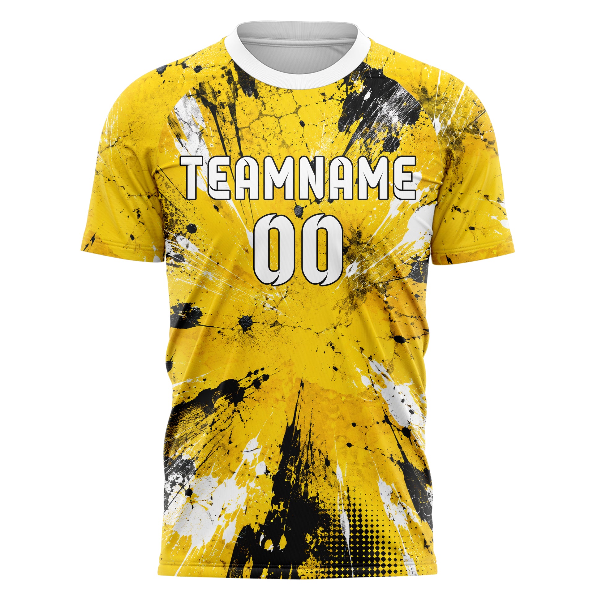 Gelb lebendiges Graffiti Spray Splatter Design 03-0032 individuelles Fußballtrikot front