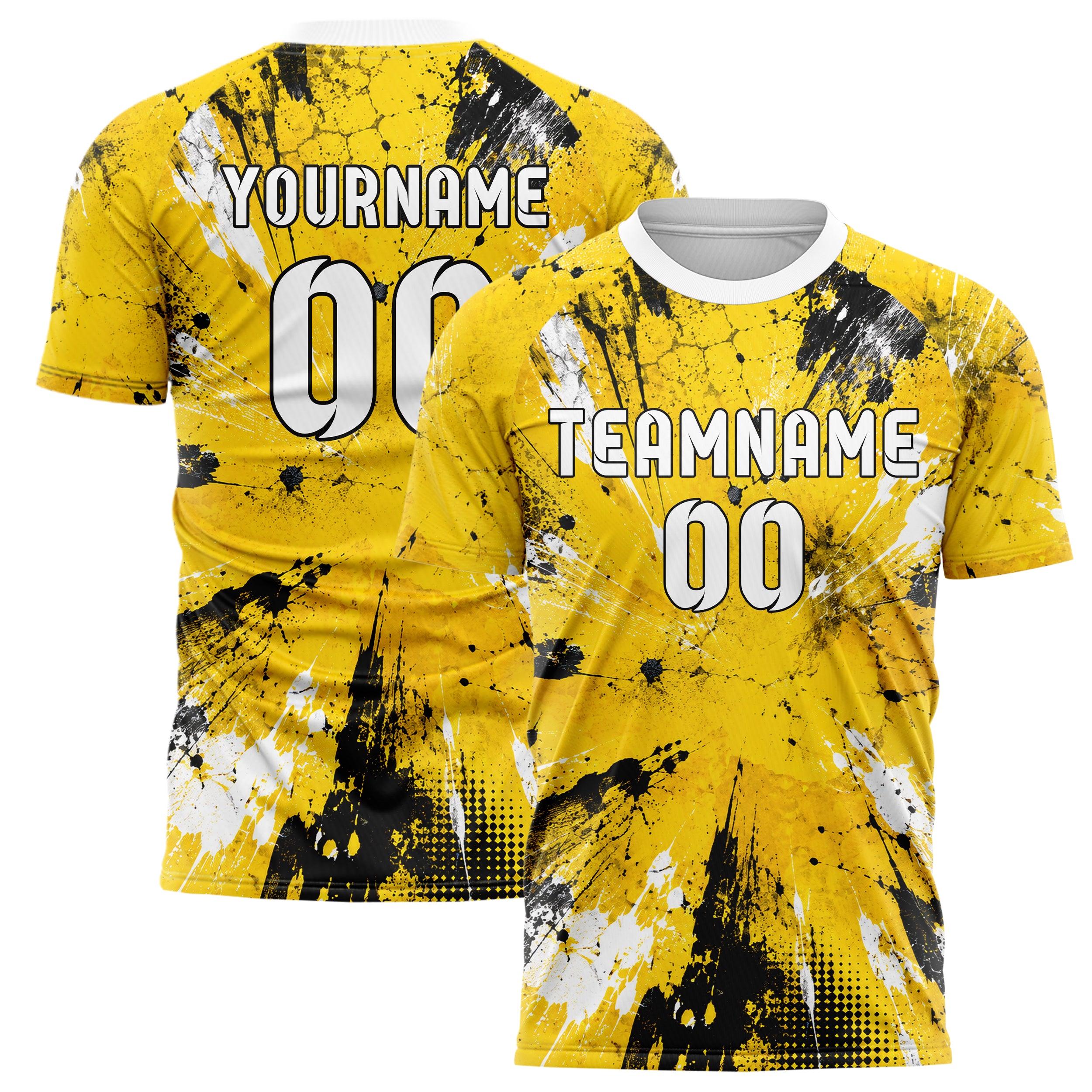 Gelb lebendiges Graffiti Spray Splatter Design 03-0032 individuelles Fußballtrikot main